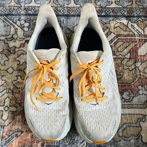 Hoka One One Cream and Orange Athletic Shoes